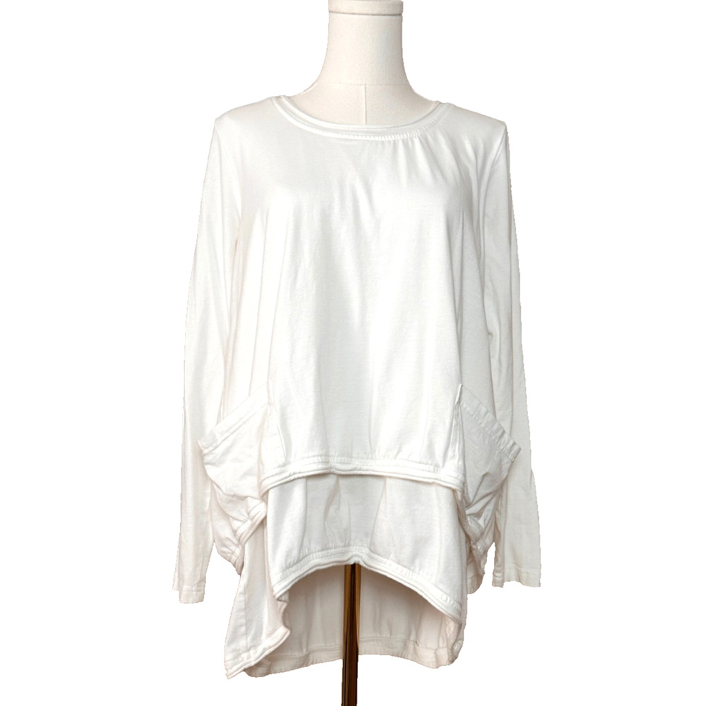 Snapdragon & Twig Cream White Long Sleeve Oversized Layered Top Pockets XS